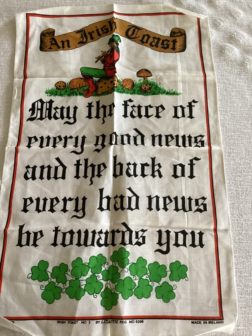Irish Linen An Irish Toast Leprechaun mushroom
